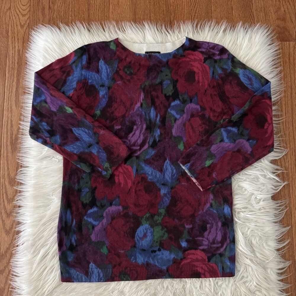 Talbots Pure Cashmere Sweater Women’s Small Audrey Floral Lightweight Crewneck